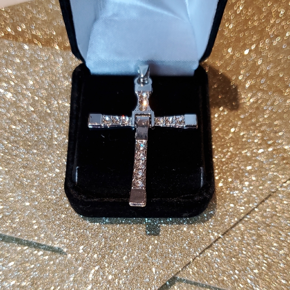 Silver Cross Pendant with Crystals